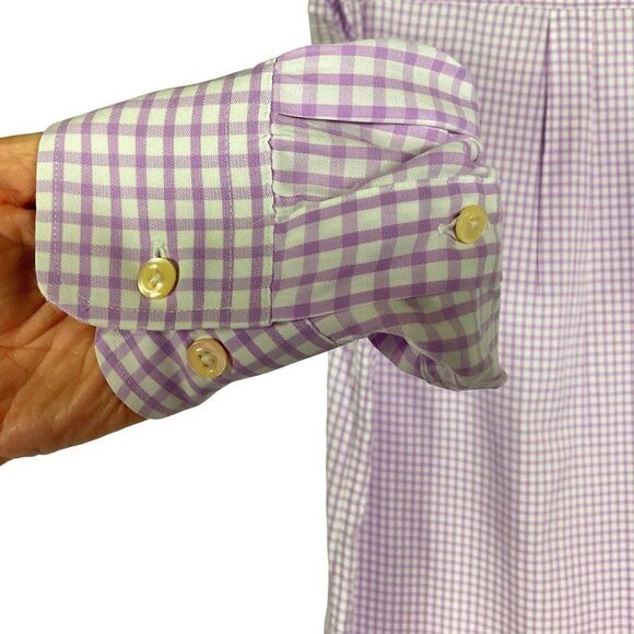 Peter Blair Men's Button-down shirt with purple/white checkered pattern, Large - Picture 4 of 7